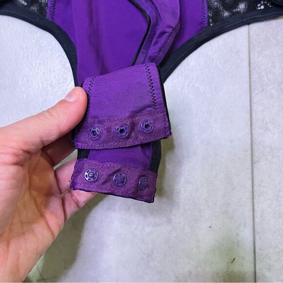 Fredericks of Hollywood Purple Black Ilana Lace Bodysuit Mesh Thong NWT Medium - Picture 8 of 15